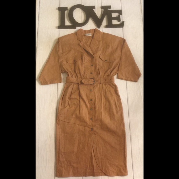 VTG A’Milano Size Large Tan Utility Dress - Picture 7 of 7